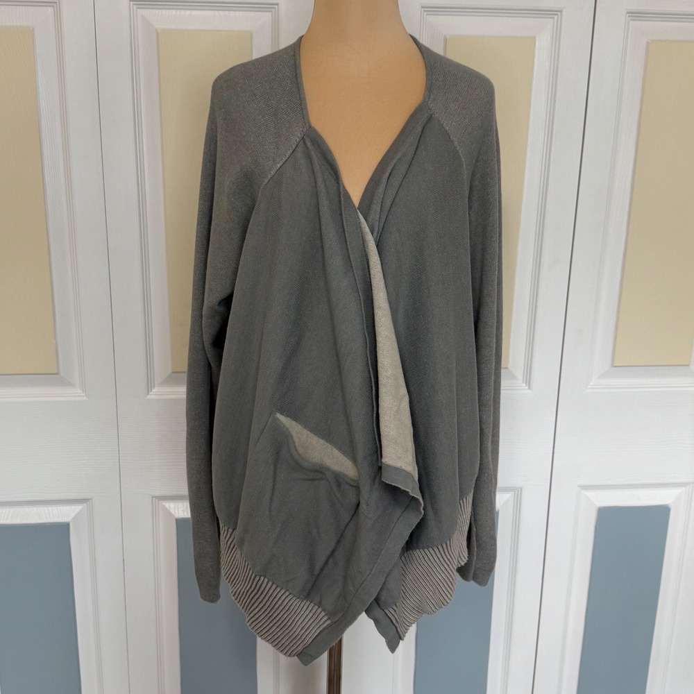 Cabi 5132 Grey Colorblock Open Front Cotton Knit Cardigan Sweater Womens XL